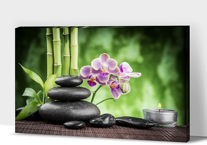GUTTATY Zen Wall Art Decor, Modern Bathroom Zen Decor Wall Art, Canvas Wall Art for SPA Zen Room Decor, Green Bamboo and Pebble Relaxing Art Prints for Office & SPA Wall Decor 12x18 Inches