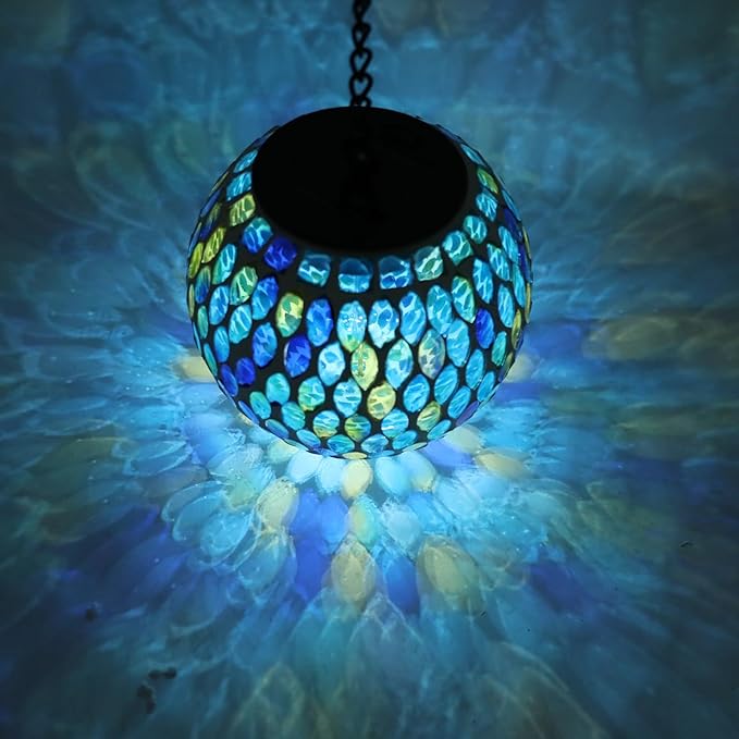 Solar Lanterns Outdoor Waterproof Hanging Solar Mosaic Lantern Outdoor Hanging Lights Waterproof Garden Patio Pathway Yard Décor Green