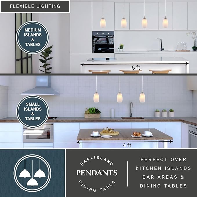 VAXCEL Milano 1-Light 4.75 in. Wide Satin Nickel Bell Mini Pendant with White Alabaster Glass Shade, Adjustable Height Hanging Ceiling Fixture for Dining Room, Kitchen Table, Entryway, Bar, Island