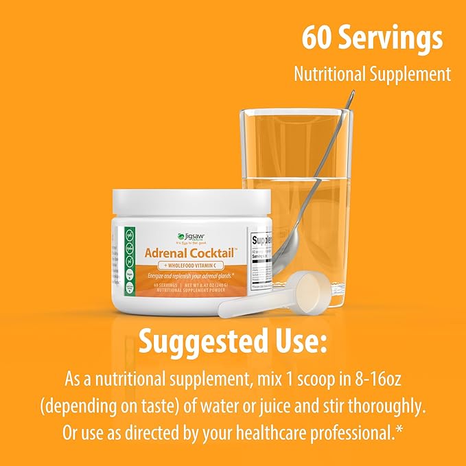 Jigsaw Health Adrenal Cocktail + Wholefood Vitamin C | with Potassium Bicarbonate, Sea Salt, and Acerola Cherry Extract | 60 Servings (Jar)