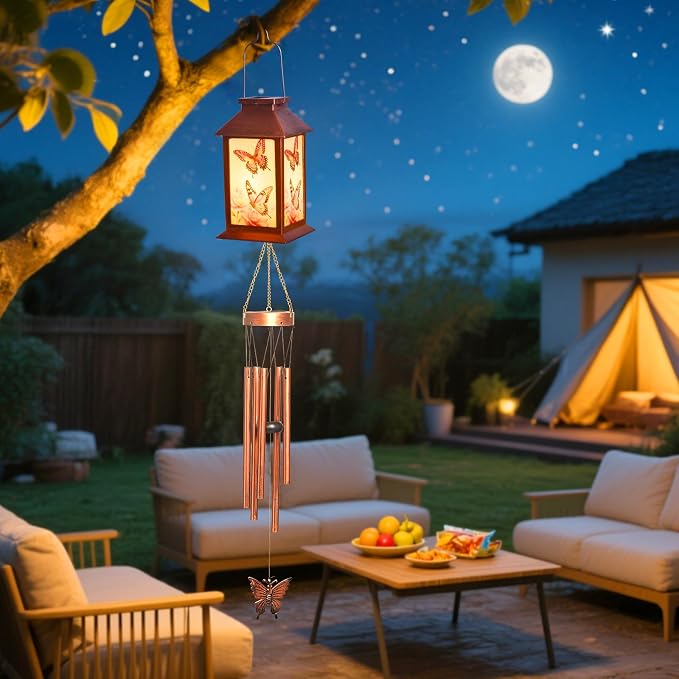 Retro Butterfly Decorative Wind Chime Gift, Solar-Powered Butterfly Wind Chimes, for Women Mom Grandmother, Garden Lawn Decorations, Thanksgiving Gifts