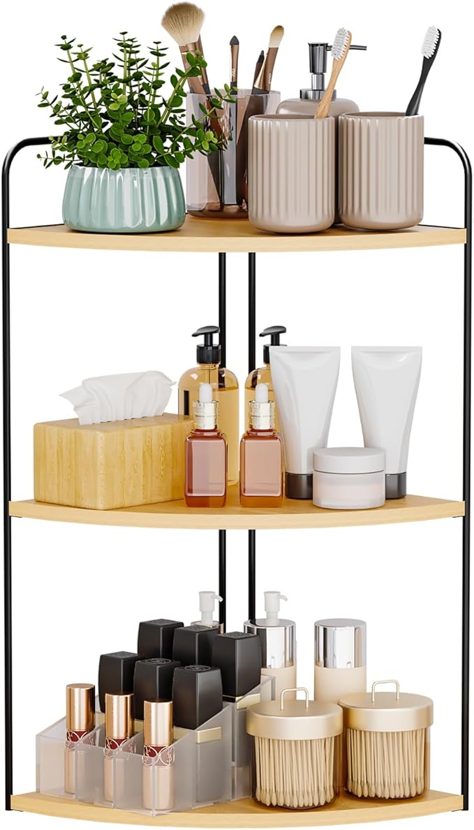 Forest Angle Bathroom Counter Organizer,Countertop Organizer,Vanity Organizers,Bathroom Storage,Bathroom Sink Caddy,Counter Shelf,Corner Counter,Corner Shelves(Black-Burlywood)