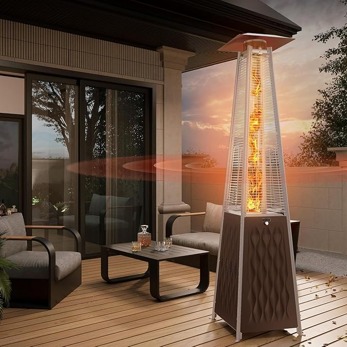 EAST OAK 48,000 BTU Pyramid Patio Heater, Quartz Glass Tube Propane Outdoor Heater with Wheels, Triple Safety Protection, 2025 Upgrade for Home, Backyard & Commercial Spaces, Bronze