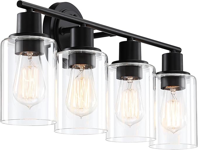 4-Light Bathroom Light Fixture Over Mirror Black 4-Light Vanity Light Fixture for Bathroom Vanity Black Wall Sconce Over Sink