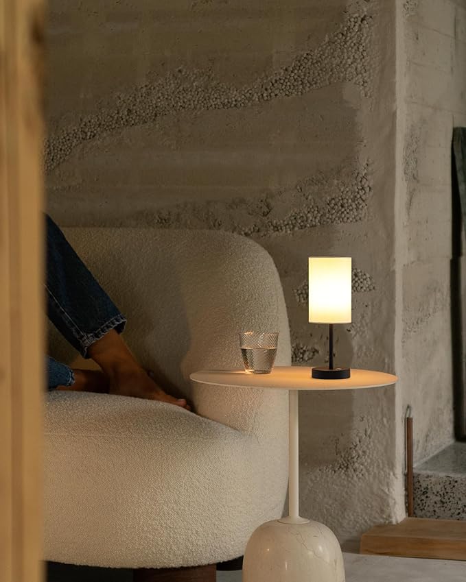KDG Simple Cordless Table lamp, Portable Bedside 5000mAh LED Desk Lamp, 3 Brightness Levels Emergency Light, Linen Lampshade for Living Room, Bedroom, Dining Room, Night Light (Black)
