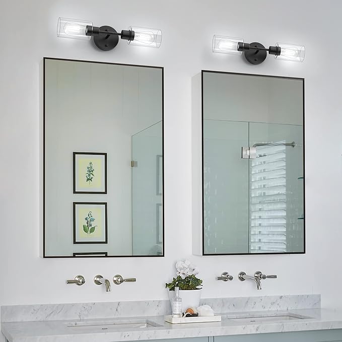 Espird Bathroom Light Fixtures 2 Light Black, Bathroom Vanity Lights Over Mirror, Bathroom Sconces Wall Lighting，Farmhouse Matte Black Bathroom Vanity Light, Modern Vanity Lights with Clear Shades