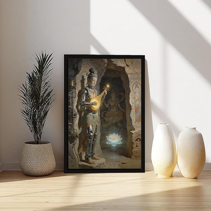 Framed Steampunk Mechanical Fairy Wall Art - Cultural Retro-Futuristic Poster for Home Office Bedroom Decor 12x18in