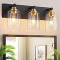 Fivesun Bathroom Vanity Light Fixture, 3-Light Black and Gold Bathroom Light Fixtures Over Mirror with Clear Glass Shades, Modern Vanity Lights for Bathroom Living Room Hallway (Bulbs Not Included)