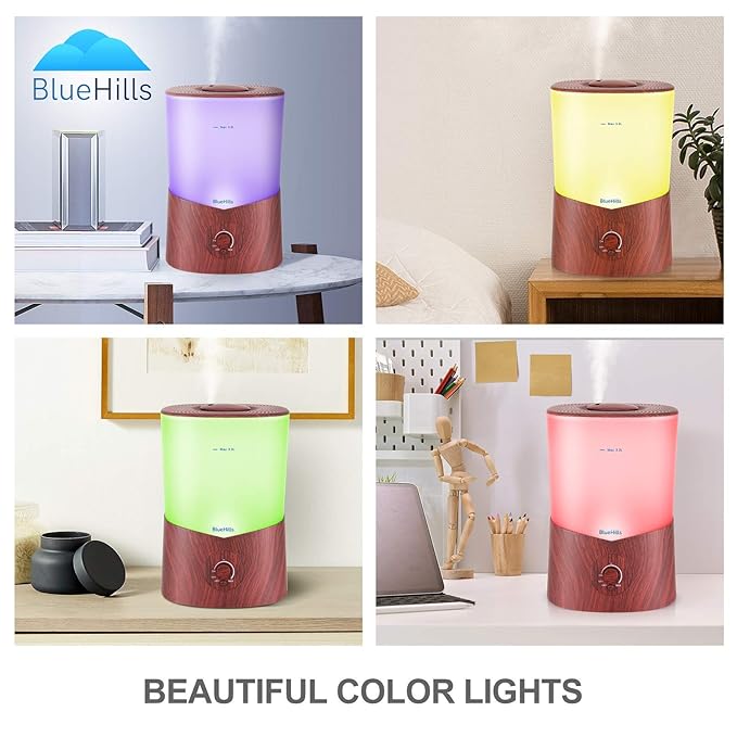 BlueHills Premium 2000 Ml and 3000 Ml Set of 2 Large Essential Oils Diffusers for Large Rooms Big Capacity Models Adjustable Cool Mist Great Gift – Value Pack of 2 Dark Wood Grain