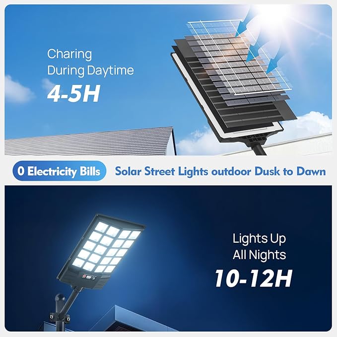 Solar Street Lights Outdoor, Waterproof Motion Sensor Flood Light with Remote, Dusk to Dawn Security Lighting for Yard, Garden, Pathway, Parking Lot (2 Pack)