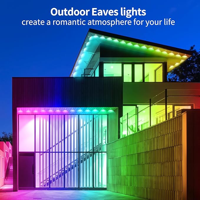 Permanent Outdoor Lights 200ft Smart Outside RGB LED Christmas Light, App Control Remote IP67 Waterproof Eternity Eaves Lighting for Halloween，House，Patio Decor ，Garden Decor, Decorations