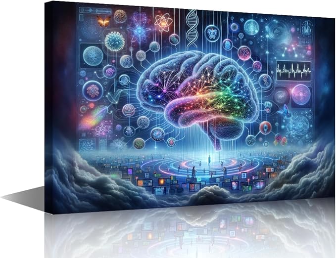 Digital Brain in Colour Background Painting Artwork Neural Network Pictures for Living Room Wall Decoration Artificial Intelligence Canvas Printing Wall Art Wall Decor for Bedroom 24"Wx36"Hx1 Panel