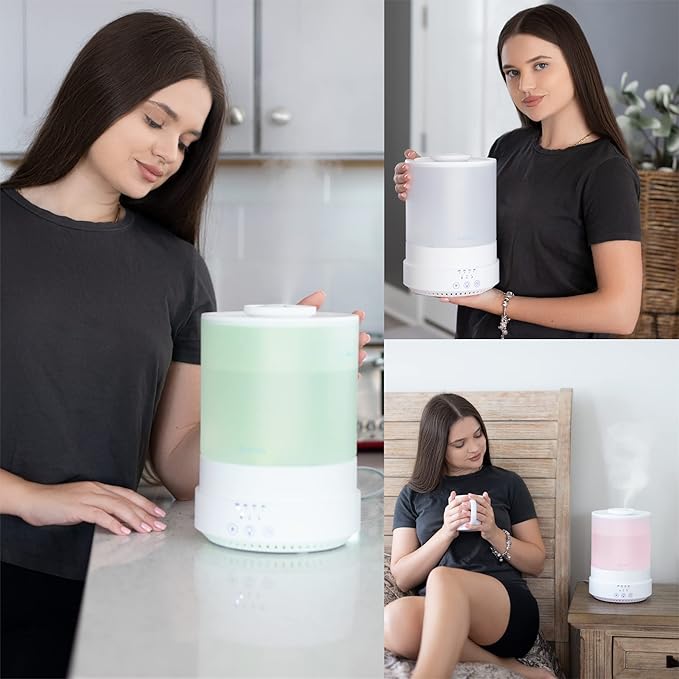 BlueHills Premium Large 2500 ML and 2000 ML XL Essential Oil Diffusers Humidifier Combo Set of 2 for Large Room Home with Décor LED Lights Great Gift – White and White Wood Grain