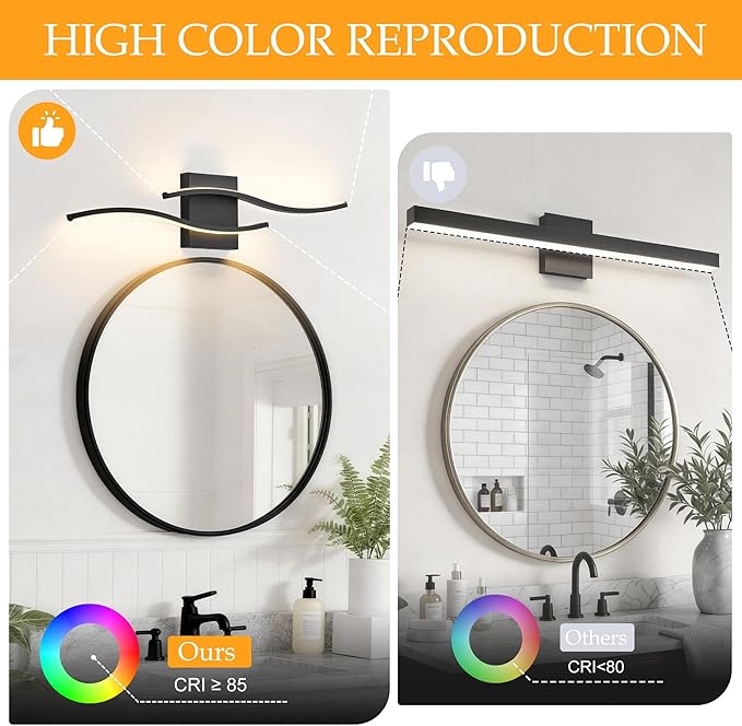 KARTOOSH 2 Pack Bathroom Vanity Lights Fixtures Over Mirror Hardwired Black Light Fixture Wall Lights 3CCT Dimmable LED Bathroom Light Fixtures 23.6 Inch Modern Wall Sconce Picture Lights for Wall