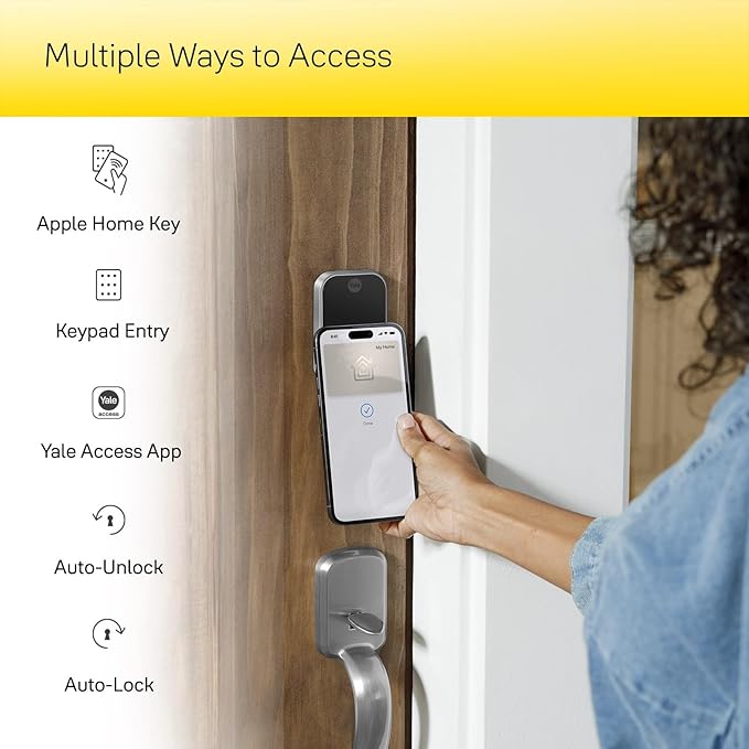Yale Assure Lock 2 Plus Apple Home Keys, Black Keyless Entry Door Lock with Keypad for Code Entry Lock and Auto-Unlock (No Wi-Fi) Remote Access Requires Apple Home Hub via HomeKit, ‎YRD450-N-BLE-BSP