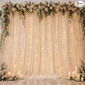 Ledido 3 Pack 10×8ft Champagne Tulle Backdrop Curtain with Lights String - 900LED Fairy Light Sheer Curtain Backdrop for Wedding Baby Shower Photo Shoot Birthday Party Decor(6 Panels 5×8ft)，Champagne