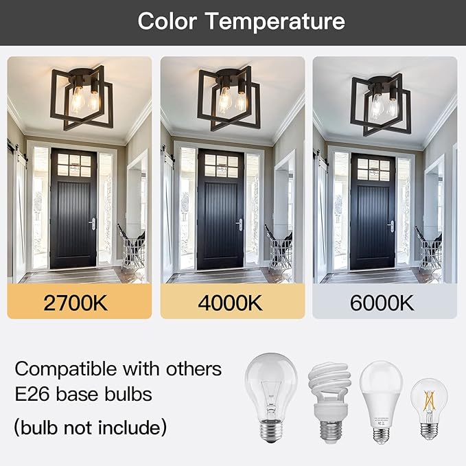 ZGLAOJT 3-Lights Ceiling Light Fixture,Industrial Black Semi Flush Mount Chandelier,Ceiling Lighting for Kitchen Living Room Bedroom Farmhouse Hallway Foyer