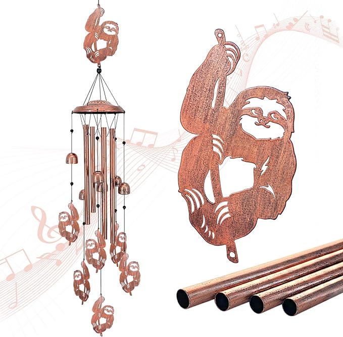 Sloth Wind Chimes Outdoor Sloth Gifts for Women/Men/Mom/Wife/Grandma Birthday Gifts Memorial Gift Metal WindChimes for Outside/Indoors, Lawn, Patio, Home, Porch, Yard Decor, Garden Decorations
