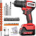 Brushless Cordless Drill Set,12V Power Drill Set with Battery and Charger, Electric Driver/Drill Bits, 3/8'' Keyless Chuck,20+1 Torque Setting, 300 inch-lbs, with LED Electric Drill Set (Red)