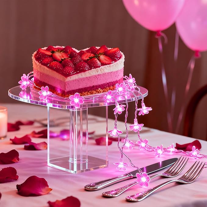 Fairy Flower String Lights, USB & Battery Lighted Decorative Cute Cherry Blossom Indoor Bedroom Window Hanging, Novelty Floral Lamp for Christmas Easter Wedding Party Birthday Décor (Pink)