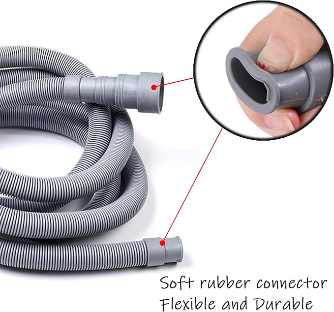 HLMOptimo 23 Feet Universal Washing Machine Drain Hose Flexible Dishwasher Drain Hose Extension Kits Corrugated Washer Hose w/ 1 Adapter 4 Clamps 1 U-Bend Holder