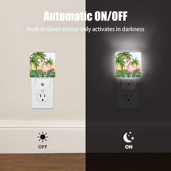 Tropical Flamingo Cartoon Night Light, Dusk to Dawn Smart Sensor Nightlight for Bedroom Bathroom Kitchen Hallway Stairs Hallway, Plug-in, Energy Efficient Decor Desk Lamp Gifts