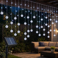 Solar Soccer String Lights, 11.5FT Soccer Ball Curtain Lights with 96 LEDs & 24 Hanging Strands, 8 Modes Timer Outdoor Soccer Party Decorations for Patio Game Day Fan Room