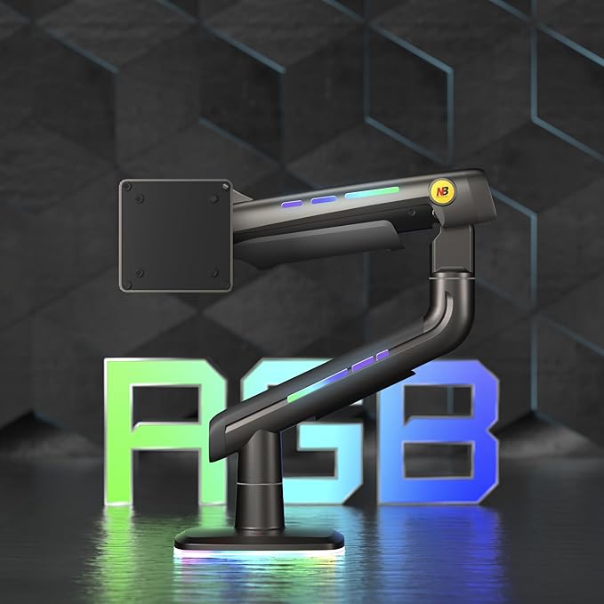 NB Gaming Monitor Arm for Screen up to 60 inches, Holds 44 lbs(20 kg), VESA 75/100, RGB Light, Heavy Duty Monitor Stand, Aluminum Ultrawide Screen Mount Height Angle Adjustable Grey Black