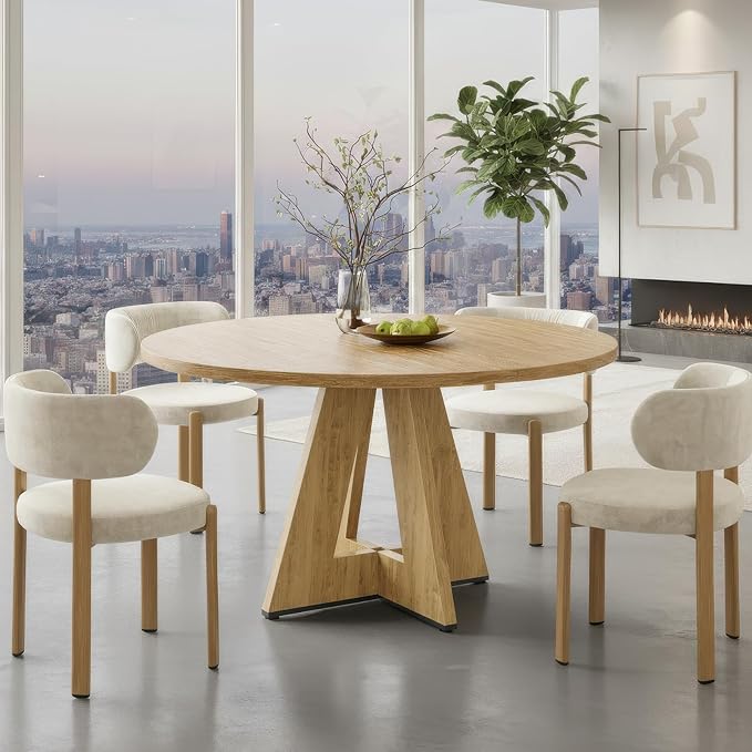 Farini 47" Round Dining Table for 4-6, Modern Kitchen Room Tables with Wood Top & Sturdy Metal Base,Large Round Dinner Table for Dining Room,Natural