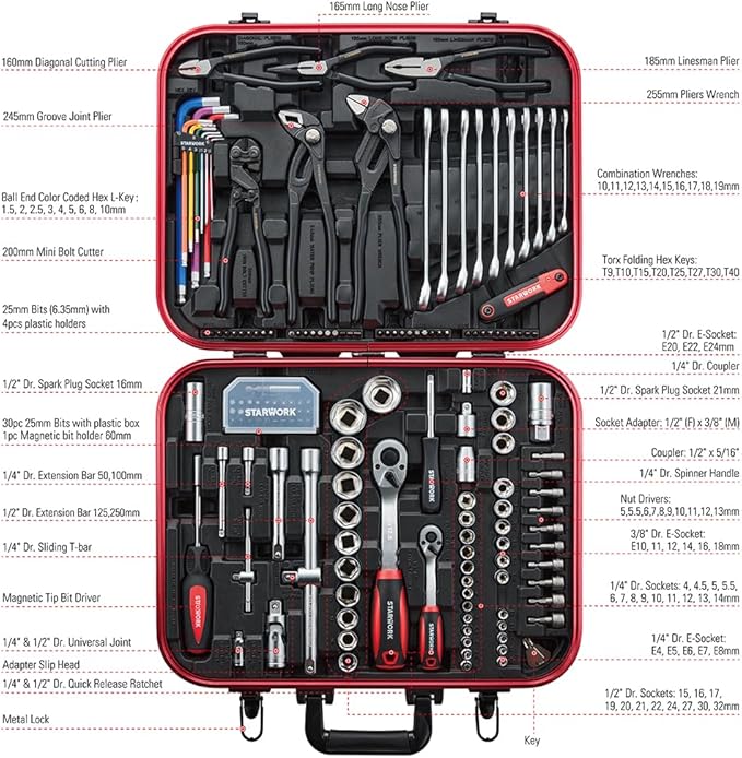 STARWORK TRUE MECHANIC™ 169-Piece Mechanics Tool Set, Professional, Metric