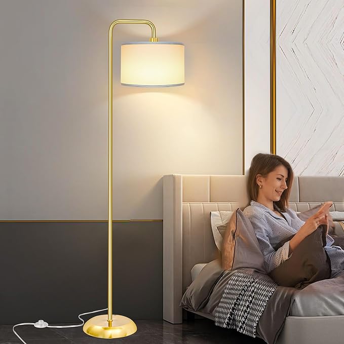 [Upgraded] LED Floor Lamp for Living Room, 3 Color Temperature Floor Lamp with Foot Switch Modern Standing Lamp Tall Pole Floor Reading Lamp for Bedroom, Study Room, Office, 9W Bulb Included, Gold