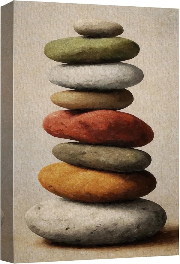 wall26 Canvas Print Wall Art Stacked Zen Stones in Rain Tranquil Nature Photography Realism Rustic Colorful Multicolor for Living Room, Bedroom, Bathroom - 12"x18"