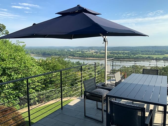 PURPLE LEAF 9ft Patio Umbrella Outdoor Square Umbrella Large Cantilever Umbrella Windproof Offset Heavy Duty Sun for Garden Deck Pool Patio, Navy Blue