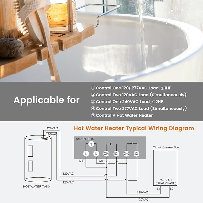 SURAIELEC WiFi Pool Timer, Outdoor Indoor Smart Switch, 40 AMP, 2HP, 120, 240, 277 VAC, Heavy Duty Pool Controller Light Timer Box for Pool Pump, Water Heater, Spa, Powerful Electrical Appliances