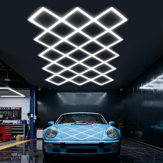 Hexagon Garage Lights 23 Hex Super Bright Led Honeycomb Lights New Updated Diamond Commercial Lighting for Garage Car Detailing Barber Shop Gym Warehouses Basement.