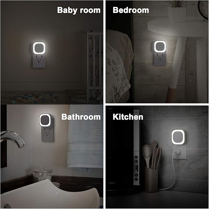 YUNLEX 6 Pack Daylight White Night Light, Gentle Eye-Care with Dimmable Wide-Glow, Indirect Reflection, Auto Dusk to Dawn Sensor, Plug in for Hallway, Kitchen, Garage, Laundry, as Mother Gifts