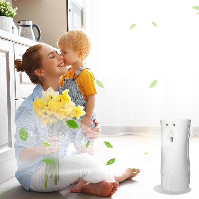 2PCS Automatic Air Freshener Spray Dispenser,Free Standing or Wall Mounted Automatic Fragrance Dispenser-Commercial and Home Use-Multiple Time Scent/Mist Release Settings for Room Sprayer (White)