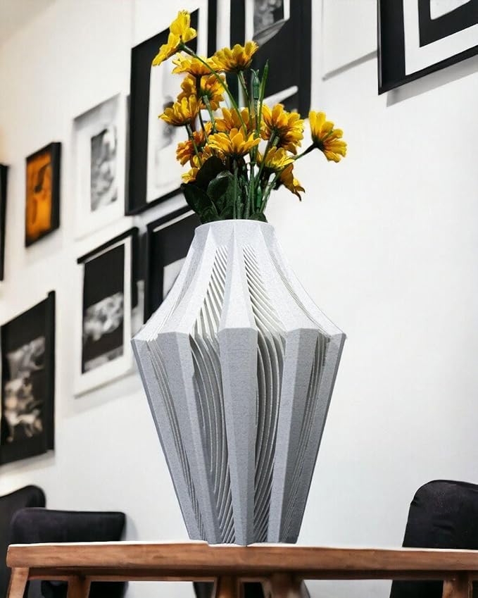 Aether Gray Vase – Modern Architectural Design | Eco-Friendly Home Decor (Primary color:Compatible with White;)