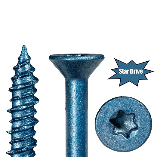 Blue Ruspert Star Drive Flat Head Masonry Screws, 100 Pieces - 1/4" x 2-3/4" Self-Tapping Concrete Masonry Screws, Fasteners for Interior & Exterior Construction, Repair