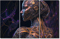 TUMOVO 3 Panel Large Wall Art Artificial Intelligence Cyborg Art Picture Poster for Home Office Wall Decorations, Giclee Modern Artwork Wooden Framed Ready to Hang, 60" Wx40 H