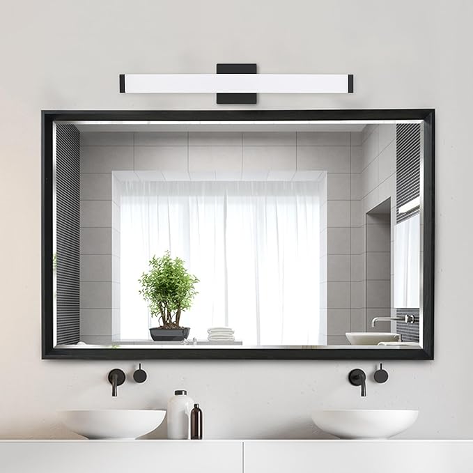 Bathroom Vanity Light Brushed Nickel Square LED 24 inch 14W 4000K Natural White Light Wall Bar Lighting Fixtures Over Mirror (Matte Black, 24 inch 5CCTDimmable)