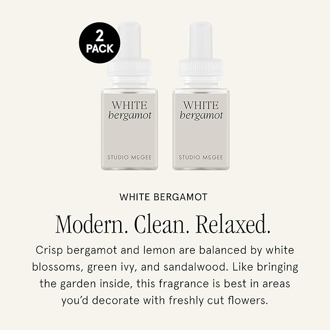 Pura x Studio McGee Home Scent Refill - Smart Air Diffuser - Up to 120-Hours of Luxury Fragrance per Refill - Home Essential - Clean & Safe Diffuser Fragrance - 2 Pack, White Bergamot