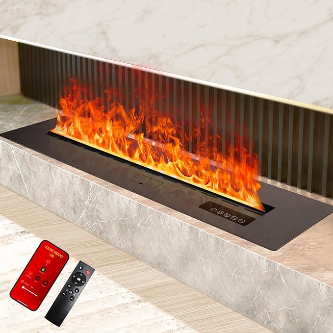 3D Water Vapor Fireplace Smart APP Electric Flame Decoration Steam Fireplace Humidifier for Office, Home, Hotel,Restaurant(Color,31.5")