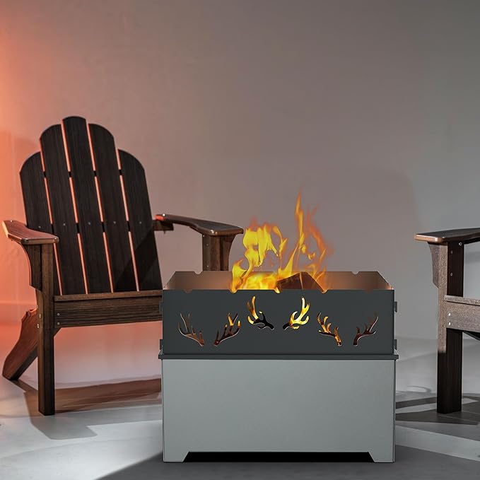 21.5 Inch Outdoor Wood Burning Fire Pit, Bonfire Grill for Patio and Backyard, Outdoor Portable Fireplace with Flame Panel - Flint Gray