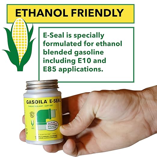 Gasoila Thread Sealant for Ethanol E10 & E85 Applications – Non-Hardening, Non-Toxic, Opaque Dark Green Paste – USA-Made, 1 Pint – Ideal for Pipe Threads, Motors, Fuel Lines & More – Brush in Cap