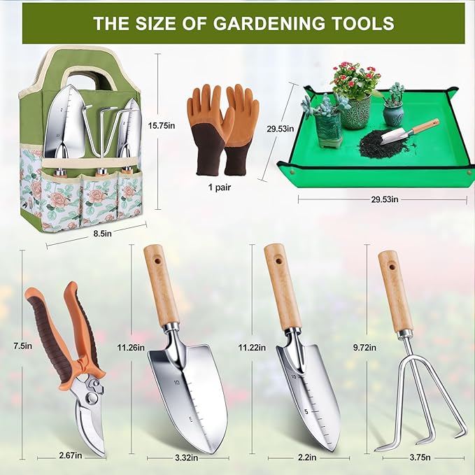 Kynup Gardening Tools, Garden Tools Set-7 Piece, Gardening Kit with Spade, Ideal Hand Garden Tool Gifts for Women, Thickened Stainless Steel, Rust-Proof, Garden Supplies, Garden Stuff