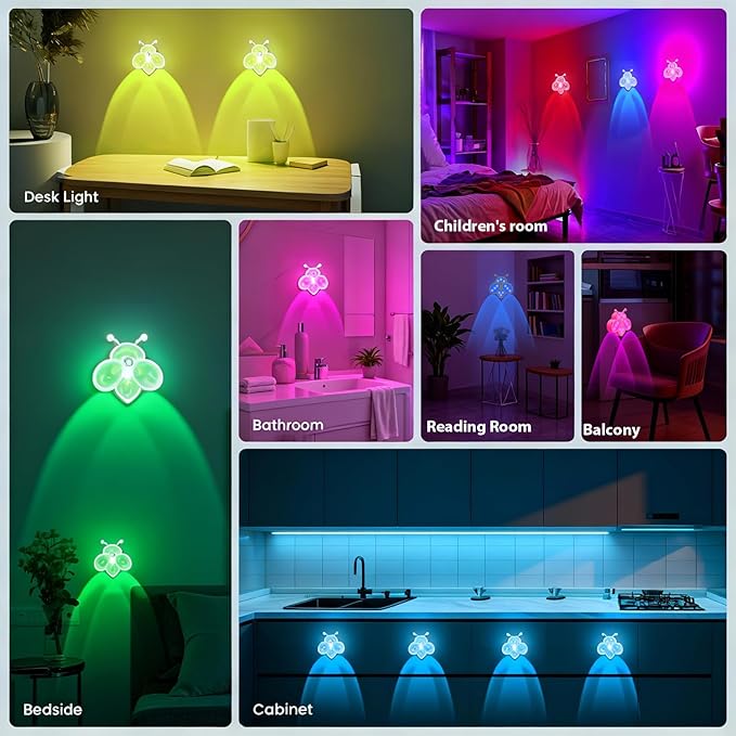 Motion Sensor Stair Lights Indoor - Rechargeable Dimmable RGBW & Warm White Night Light, Magnetic Mount Motion Activated Battery Lamp for Step Hallway Bathroom Cabinet Closet(Yellow, 1 Pack)