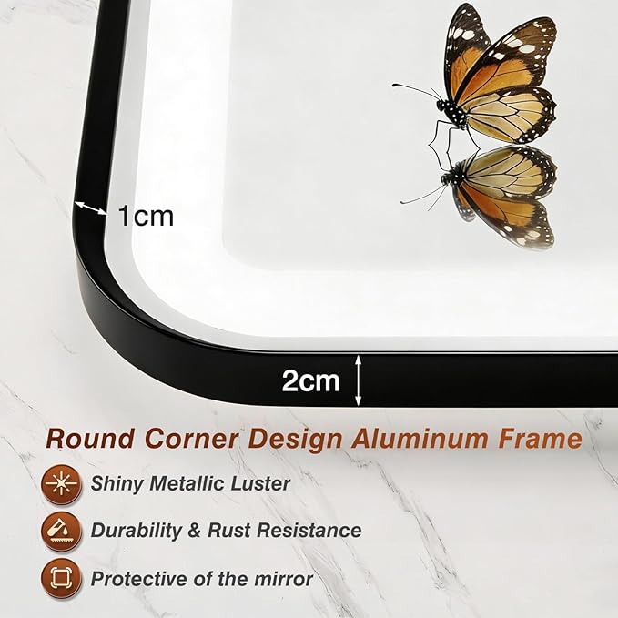 36x60 Inch LED Bathroom Mirror with Black Frame,Front and Backlit Vanity Mirror, Stepless Dimmable Wall Mirrors with Anti-Fog, 3 Colors, Memory, Waterproof, LED Smart Bathroom Mirror