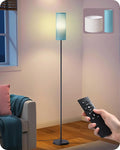 EDISHINE Modern Floor Lamps for Living Room, 63.7" Colorful Floor Lamp with Two Shades, Remote Control Foot Switch, 2700-6000K Dimmable Minimalist Standing Lamp for Bedroom, 9W Bulb Included, Blue