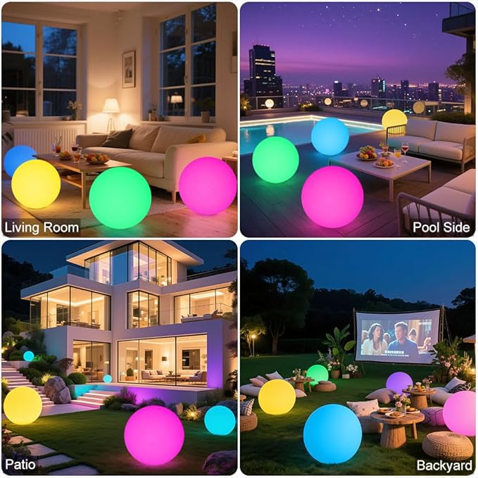 20-in LED Glowing Ball Light, Large Rechargeable LED Globe Orb Light w/Remote, Dimmable RGB Color Changing Globe Floor Lamp, Indoor/Outdoor Waterproof Mood Lamp for Home Garden Patio Lawn Party Decor